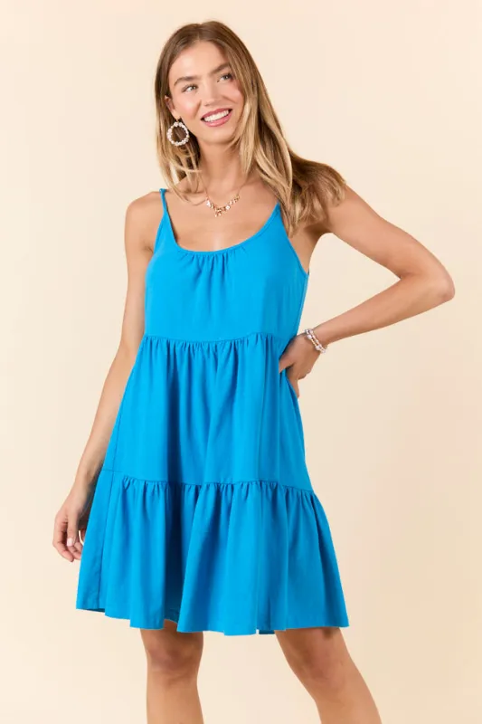 Dockside Drinks Blue Mini Tiered Knit Dress DOORBUSTER sold by Pink Lily