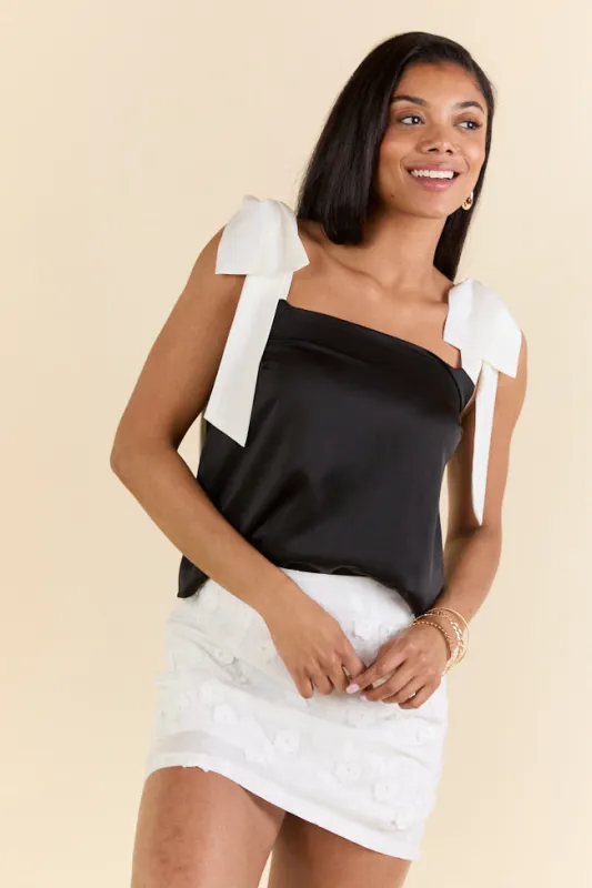 Classic Night Out Black and Ivory Satin Bow Sleeve Tank Top FINAL SALE sold by Pink Lily