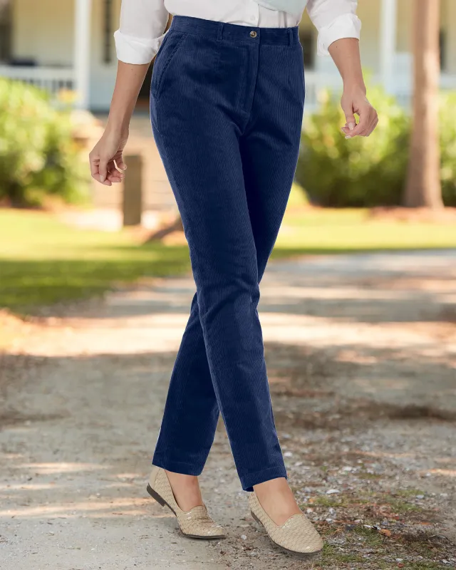 Appleseeds Women's Stretch Wide-Wale Corduroy Fly-Front Pants - Blue - 18PS - Petite Short sold by Buff