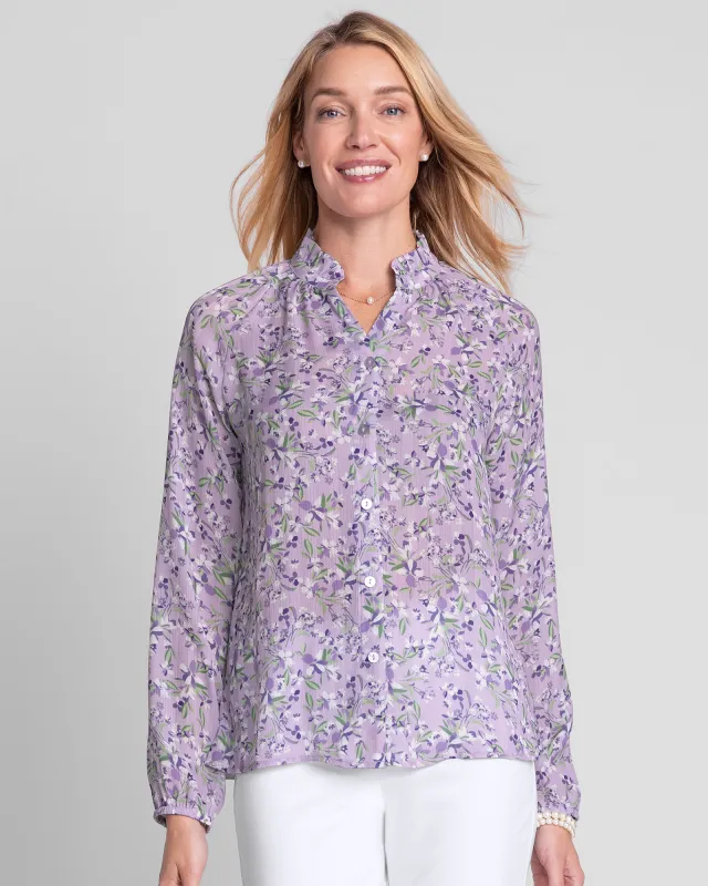 Appleseeds Women's Lavender Fields Ruffle-Neck Blouse - Multi - 2X - Womens Plus sold by Buff
