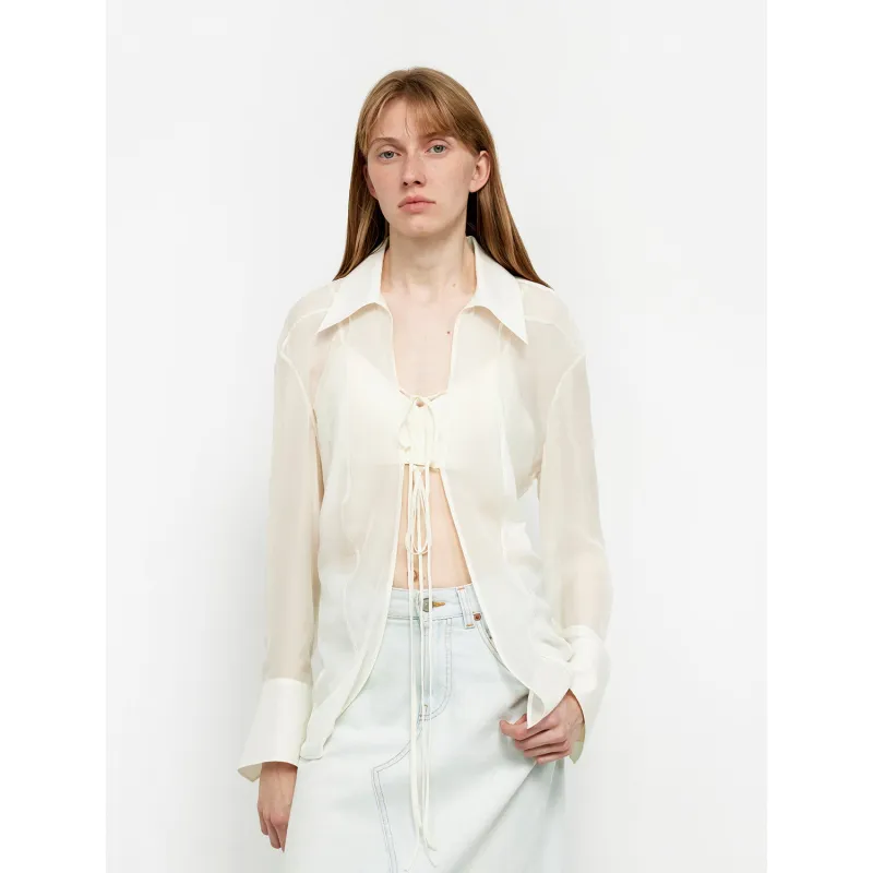 "Hazy Moonlight" Silk Chiffon Light and Hazy Feeling Cool Drape Lace-up Sun Protection Shirt Summer sold by Firelady Sheepskin