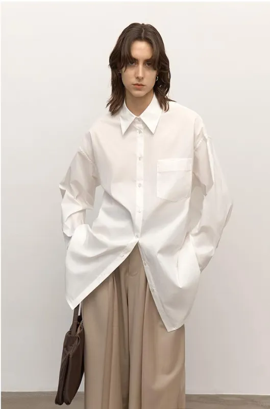 "Heart's Desire" high-end high-density nylon cotton drapes stylish all-match silhouette shirt sold by Firelady Sheepskin
