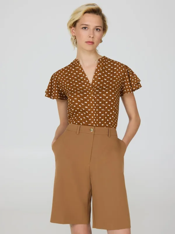 Dot Print Flutter Sleeve Chiffon Blouse sold by Suzy Shier