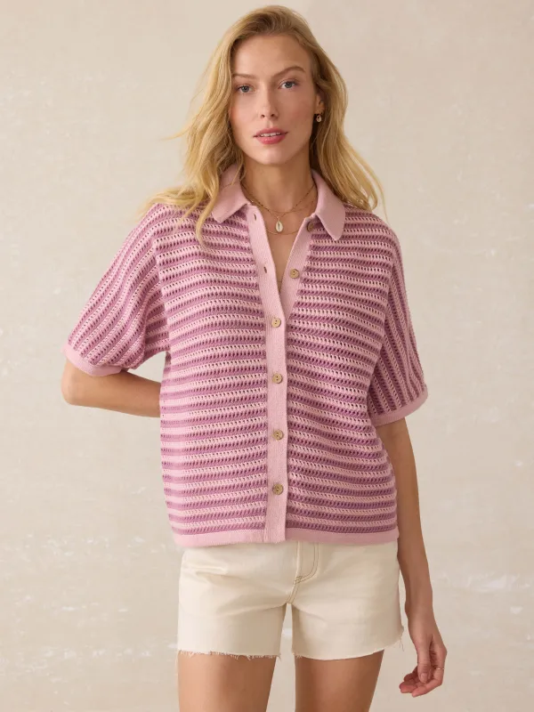 Seacoast Crochet Cabana Shirt - Mini Orchid Stripe sold by Faherty