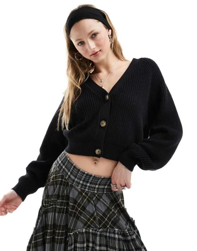 Monki knit cardigan in black sold by ASOS