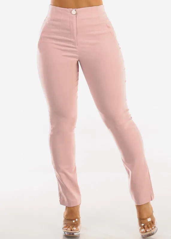 Super High Waist Stretch Dressy Skinny Pants Light Pink sold by Moda