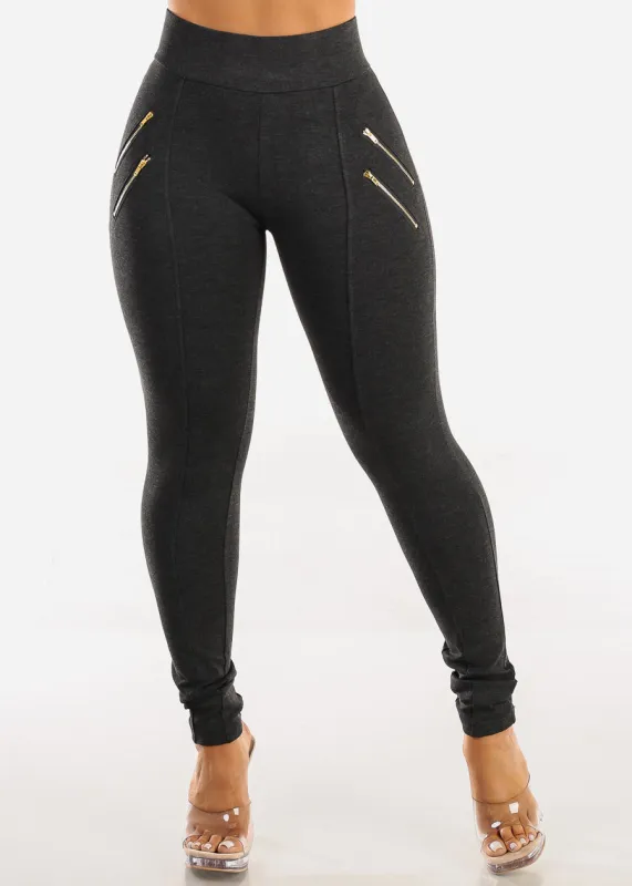 High Waist Dressy Skinny Pants Charcoal sold by Moda