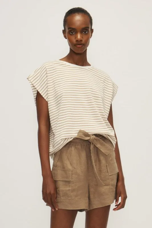 ANITA TOP-Taupe stripe sold by MELISSA NEPTON