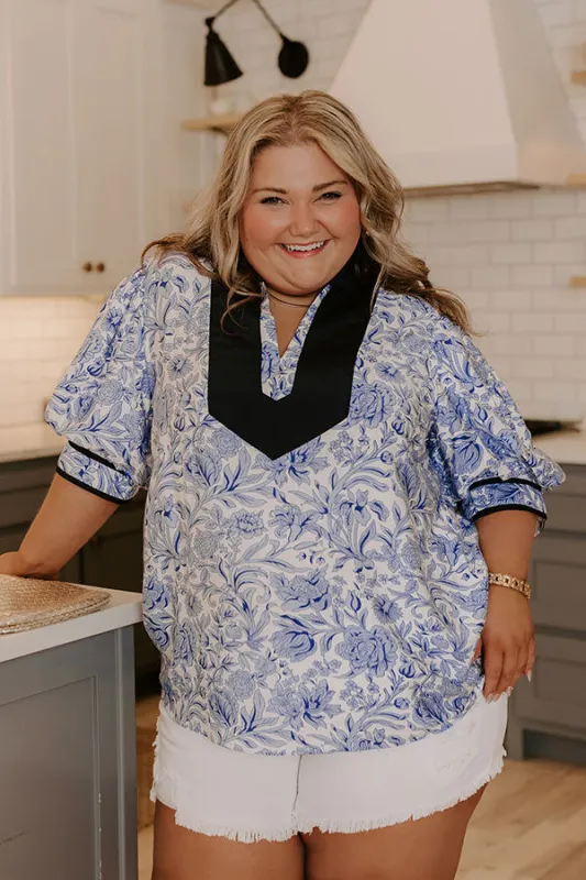 Sonoma Charm Floral Top in Sky Blue Curves sold by Impressions