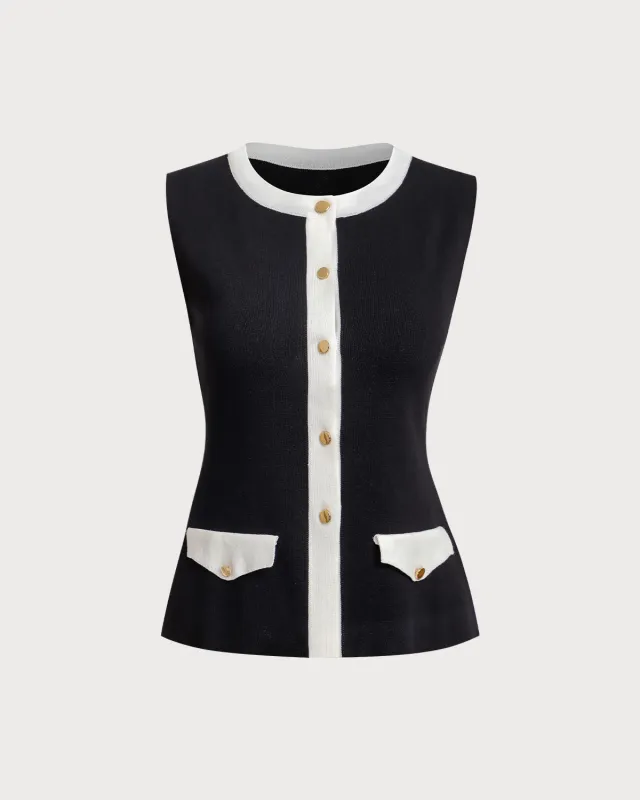 Black Contrast Pocket Single Breasted Vest sold by rihoas