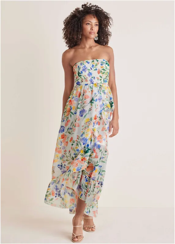 Strapless Ruffle Maxi - Field Of Flowers sold by VENUS
