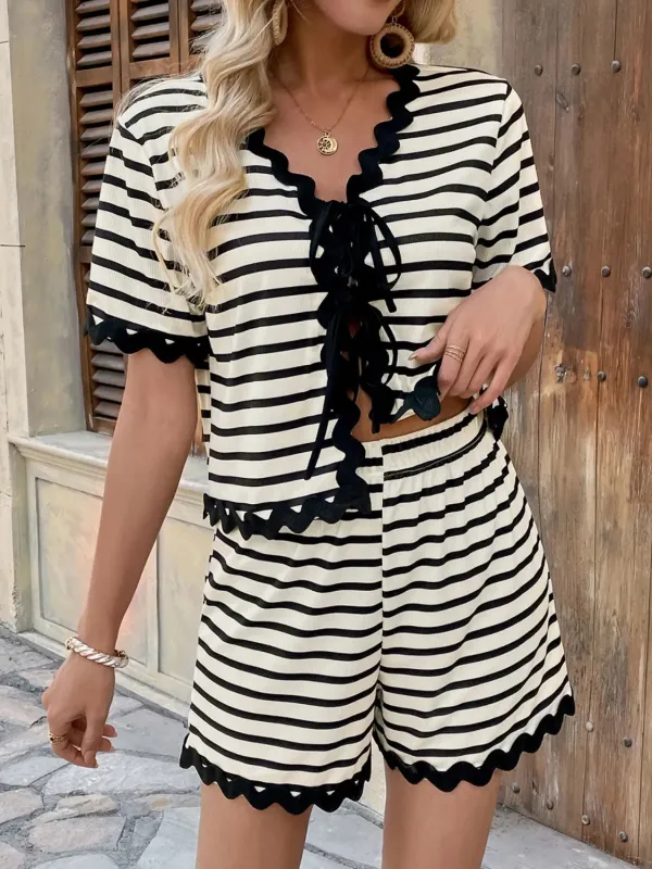 Tied Front Striped Top and Shorts Set sold by Charming Charlie