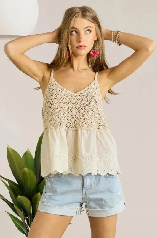 ADORA Crochet V Neck Tank Top sold by Charming Charlie