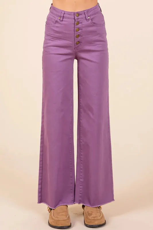 Mittoshop Twill High Waisted Button Fly Wide Leg Pants sold by Charming Charlie