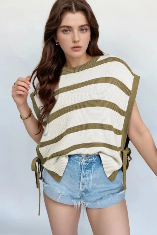 Stripe Tie Open Side Sweater Knitted Top sold by Charming Charlie