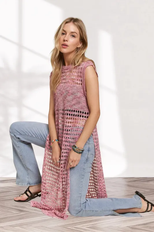 ADORA Multi Color Crochet Tunic Top sold by Charming Charlie
