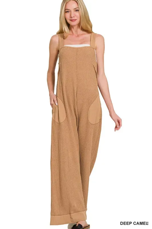 Zenana Knit Waffle Wide Leg Overalls sold by Charming Charlie