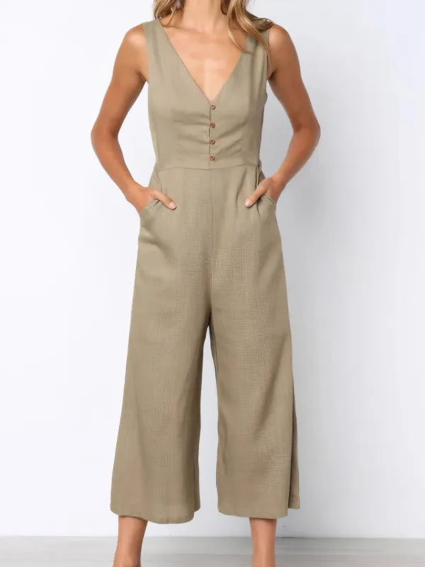 V-Neck Sleeveless Wide Leg Jumpsuit sold by Charming Charlie