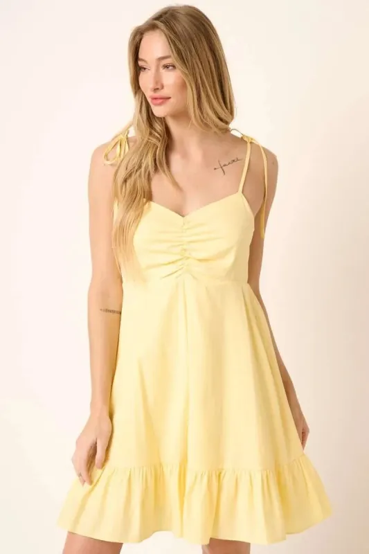 Mittoshop Ruched Detail Spaghetti Tie Mini Dress sold by Charming Charlie