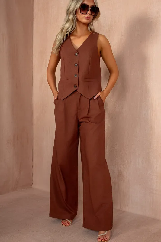 Ciara Chocolate Linen Set sold by Va Va Voom