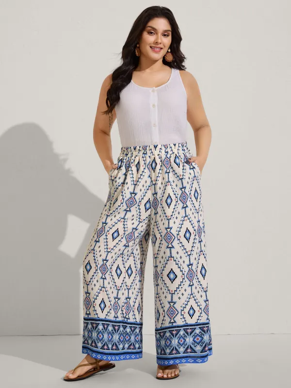 Boho Print Pockets Wide-Leg Pants sold by Bloomchic