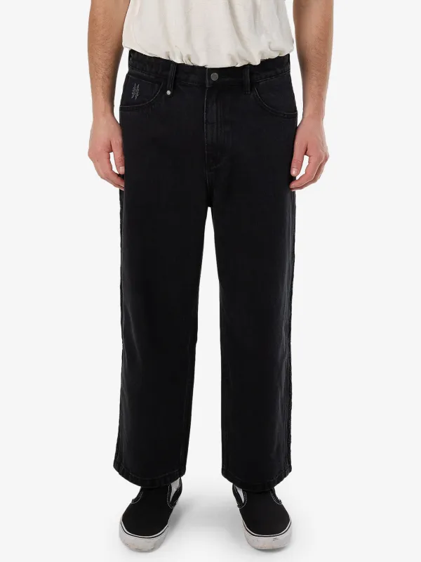 Lighten Up Big Slacker Baggy Cropped Denim Jean - Aged Black sold by Thrills