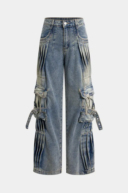 Denim plisserede lomme jeans sold by Micas