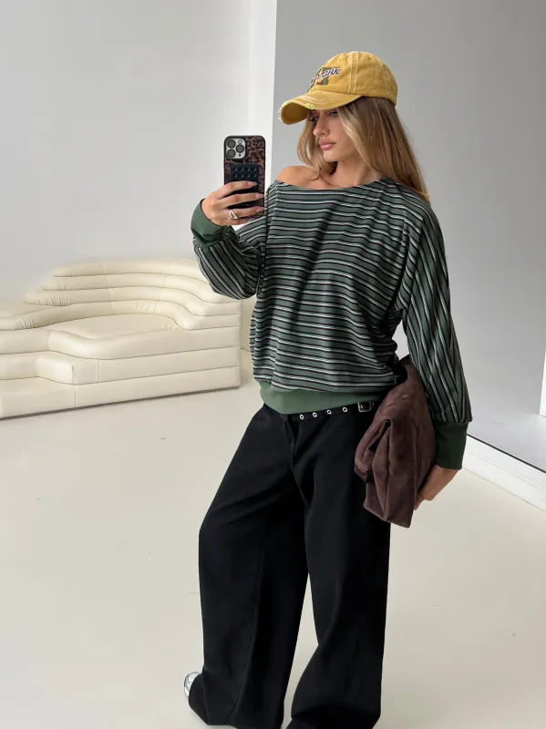Zaylah Contrast Cuff Jumper Green sold by Princess Polly