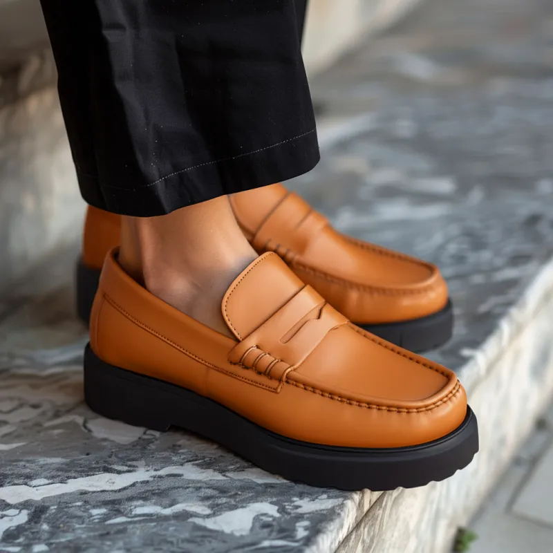 Tan Leather Aristide With Thick Sole Loafers sold by Costoso Italiano