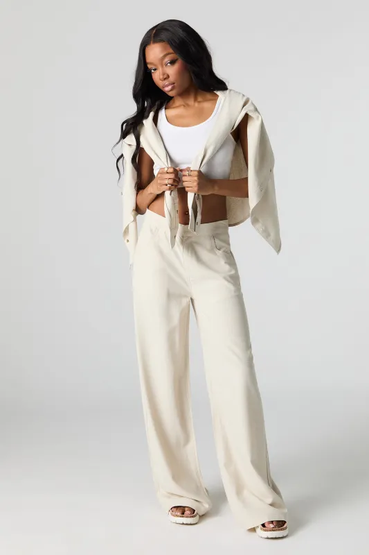 Linen-Blend Straight Leg Pant sold by Urban Planet