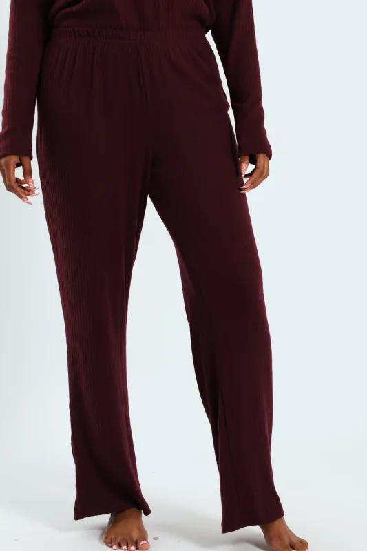 Straight Leg Brushed Rib Pants - Wine sold by Edgars