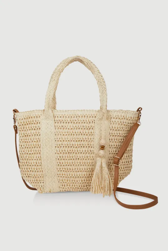 Tassel Detail Straw Tote Bag sold by Rainbow