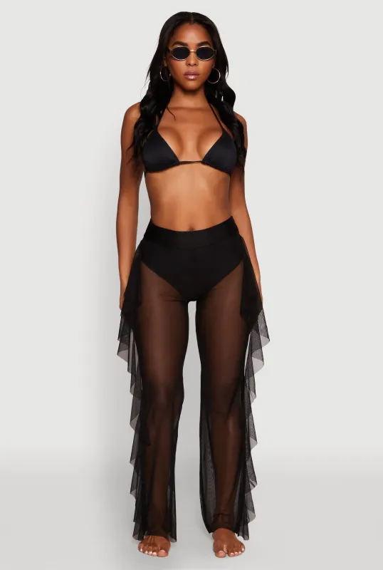 Ruffle Trim High Waisted Cover Up Pants sold by Rainbow
