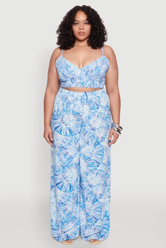 Plus Size Almost Famous Tropical Print Palazzo Pants sold by Rainbow