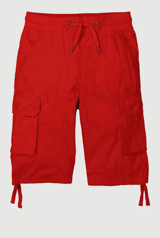 Boys Solid Tie Hem Cargo Shorts sold by Rainbow