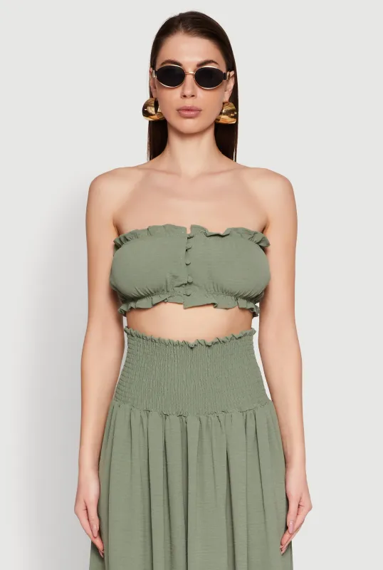 Airy Ruffled Button Front Tube Top sold by Rainbow