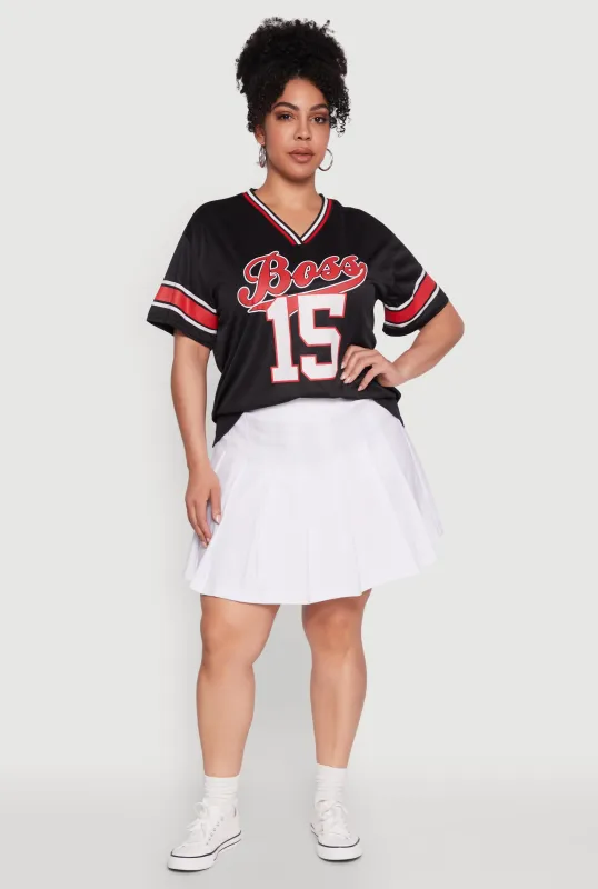 Plus Size Varsity Stripe Boss 15 Graphic Jersey sold by Rainbow