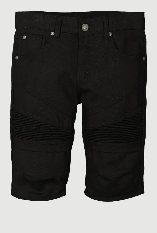 Boys Solid Moto Denim Shorts sold by Rainbow