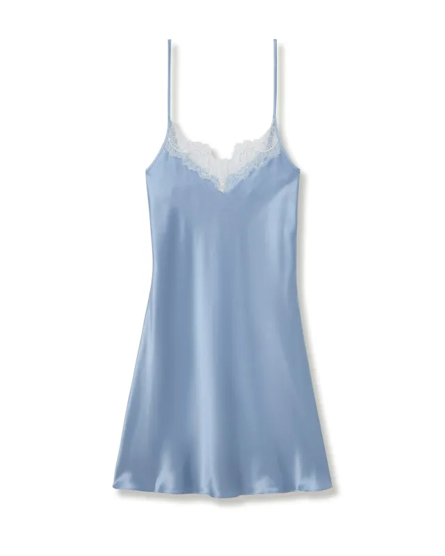 Women's Silk Lace Slip Dress in Periwinkle sold by Larroude