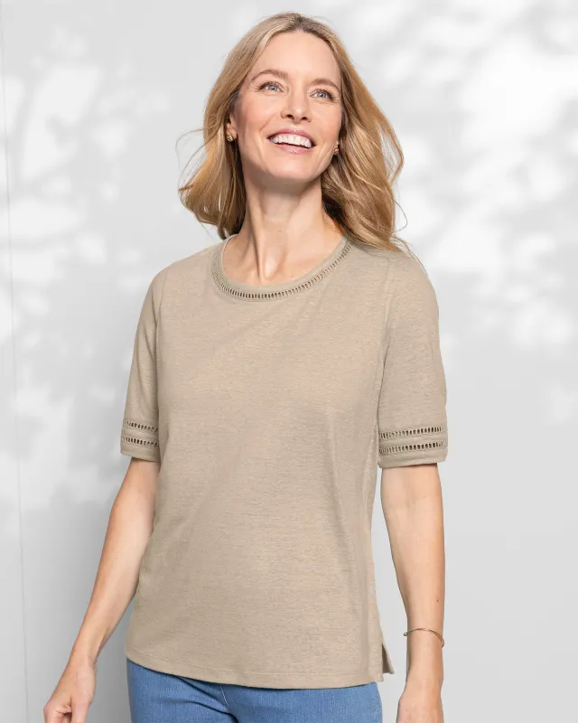 Appleseeds Women's Linen-Blend Elbow-Sleeve Tee - Tan - 2X - Womens Plus sold by Buff