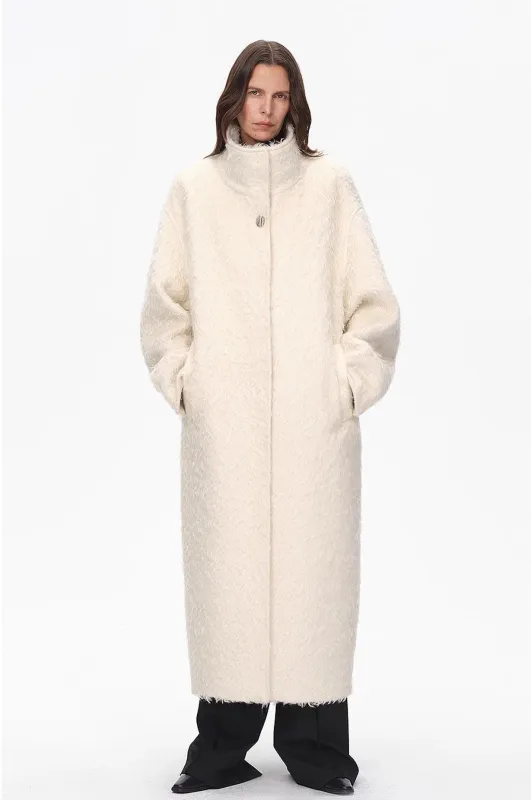 "Song of Snowland"Women's mohair wool stand collar coat autumn and winter loose woolen coat sold by Firelady Sheepskin
