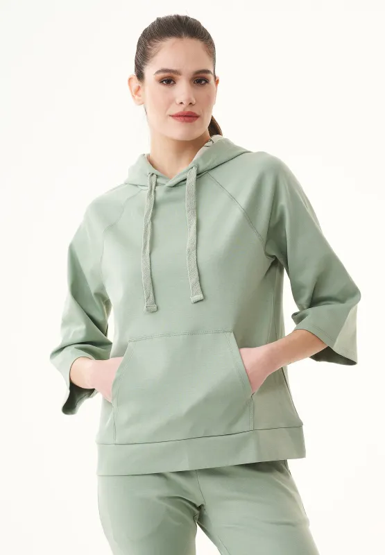 3/4 Sleeve Organic Cotton Hoodie Dusty Olive sold by Ivalo.com