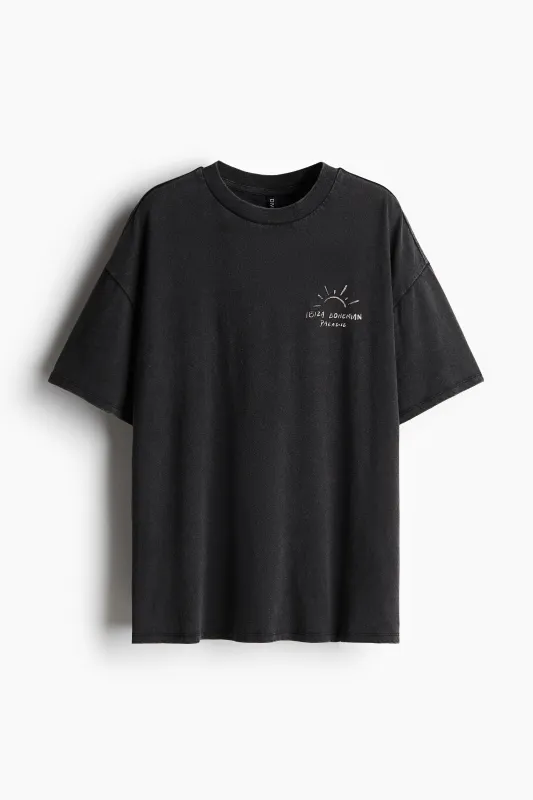 H & M - Oversized motif-detail T-shirt - Black sold by H&M