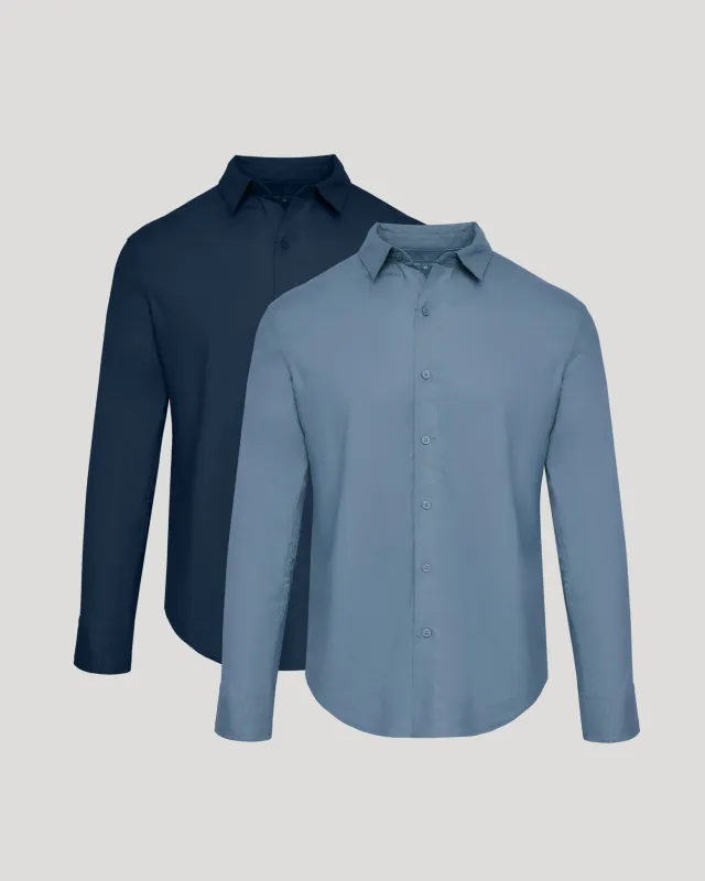 Navy & Fiord Long Sleeve Linen Shirt 2-Pack sold by True Classic