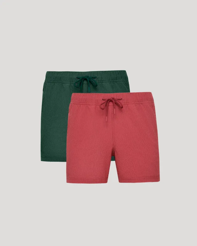 5" Cardinal & Marine Spruce Seersucker Swim Trunks 2-Pack sold by True Classic