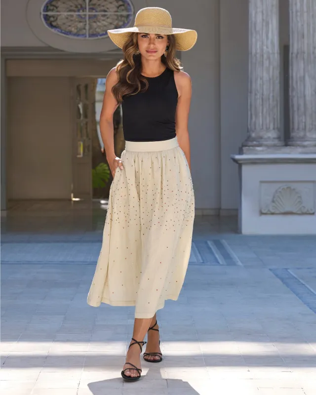 Crystal Embellished Midi Skirt Tan sold by Boston Proper