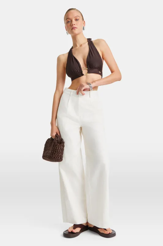 Heavyweight Linen Tailored Wide Leg Trousers - Coconut Milk sold by TALA