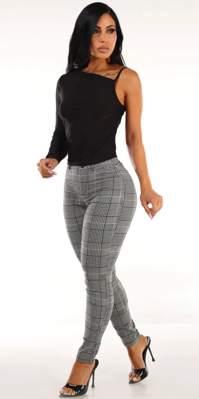 Black Plaid Skinny Pants Look sold by Moda