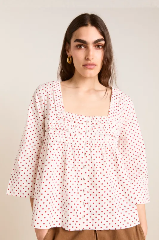 leilani blouse - off white and red spot sold by Damson Madder