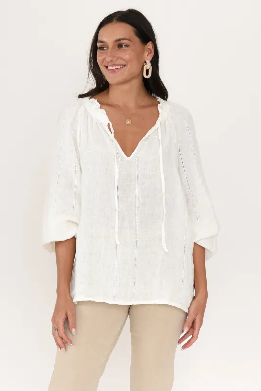 Sussana White Linen Tie Top sold by Blue Bungalow